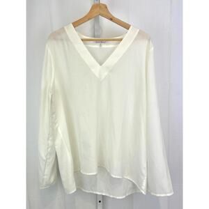 TRAVELSMITH V Neck Popover Top Long Sleeve Crepe Cream Off White Size XL